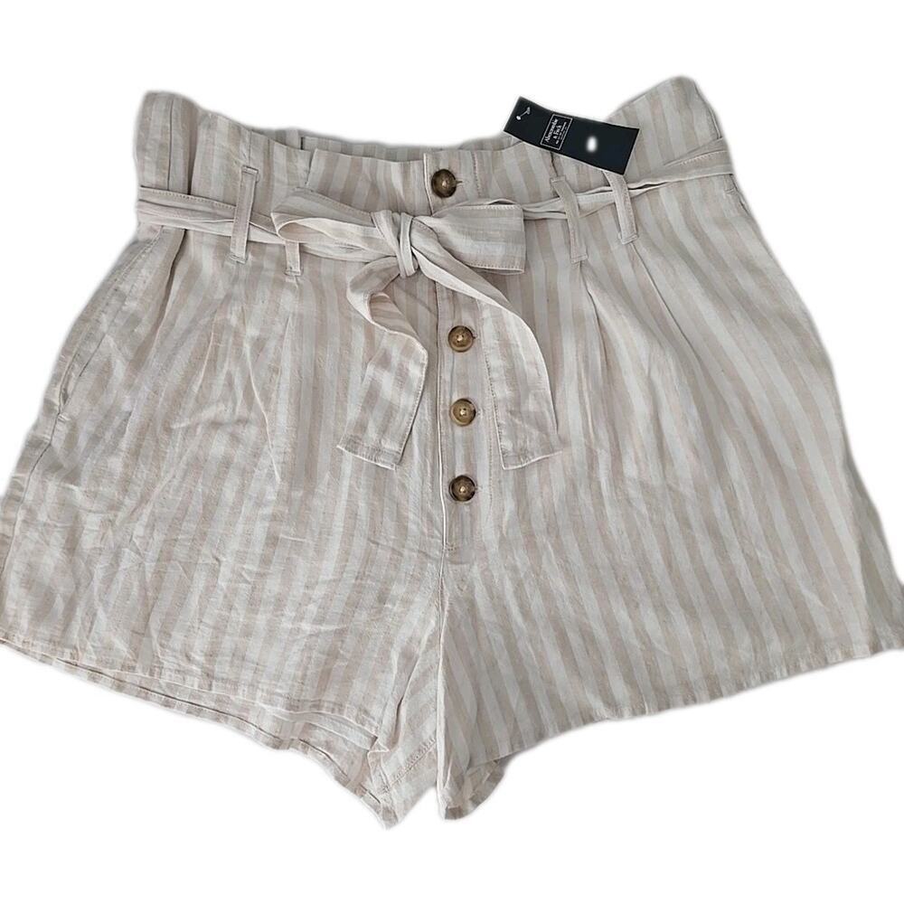 NWT Abercrombie Fitch Linen‎ Shorts Sz Large Striped Button Lined Summer Classy